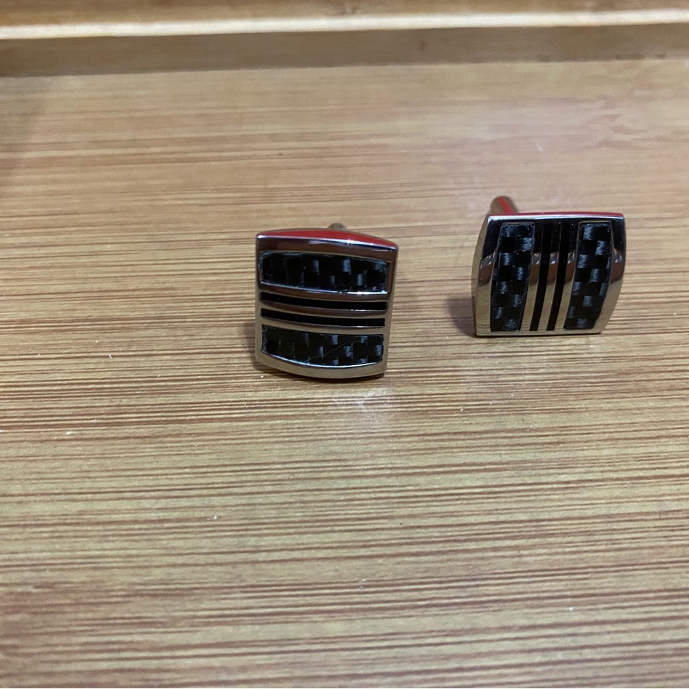 Wedding guest Modern Stainless Steel & Carbon Fiber Look Cufflinks